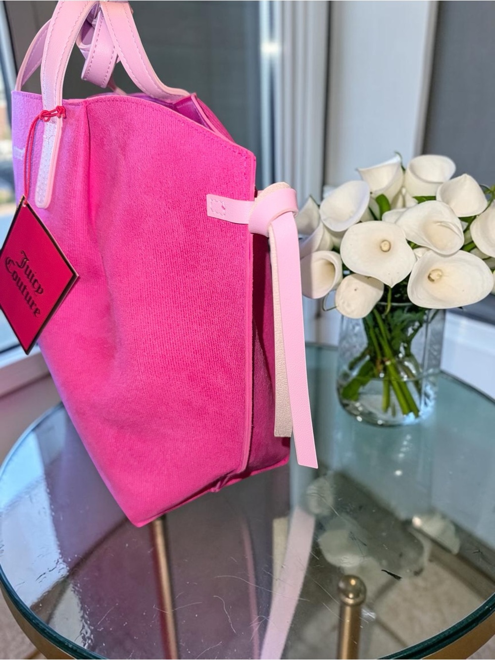 Juicy Couture Hot Pink Faux Suede Shopper Tote Bag Y2K NWT - Picture 5 of 9